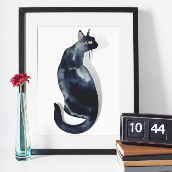 Watercolor Black Cat Portrait Wall Art Print Poster Unframed - Picture 9 of 16